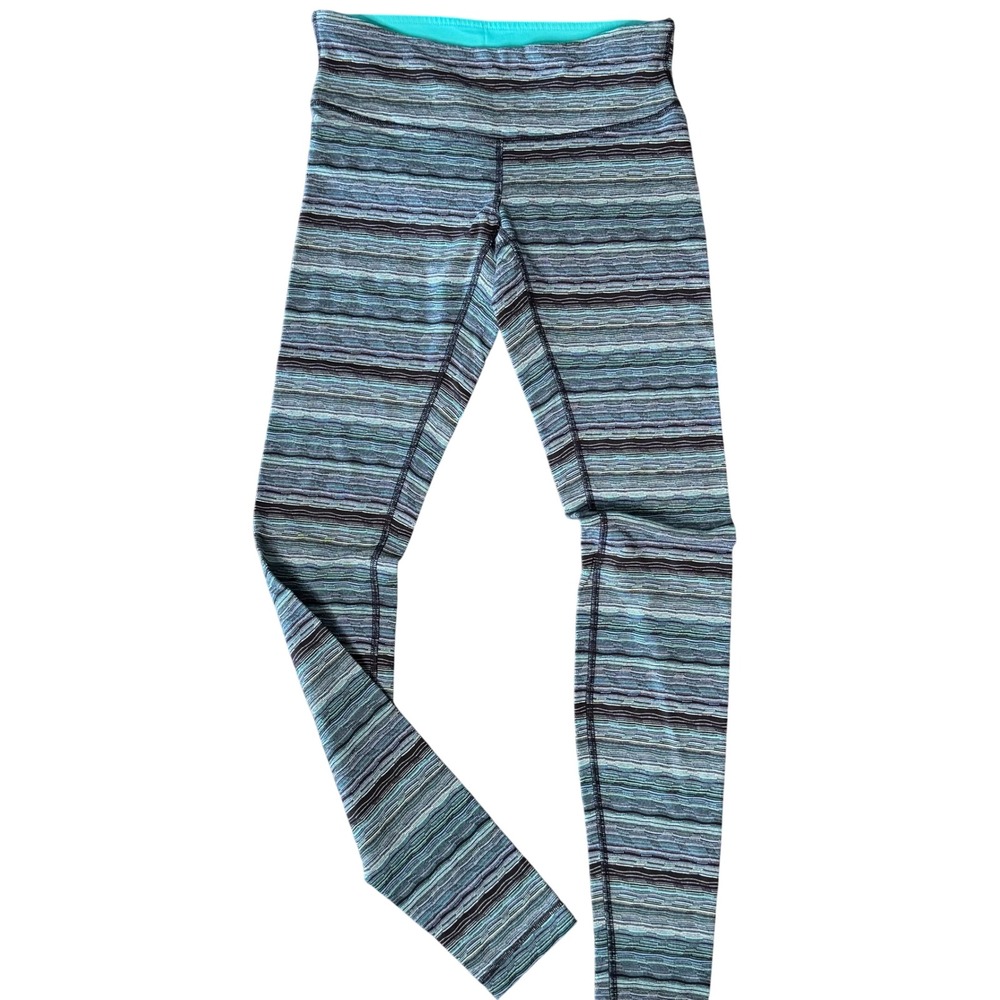 Lululemon Leggings Womens 6 Teal Blue Space Dye Stripe Yoga Pants 29 Inseam